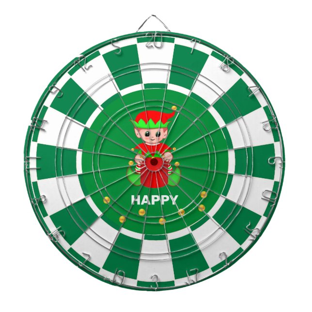 Cute Elf och Guld confetti på Grönt och vit Darttavla (Framsidan)