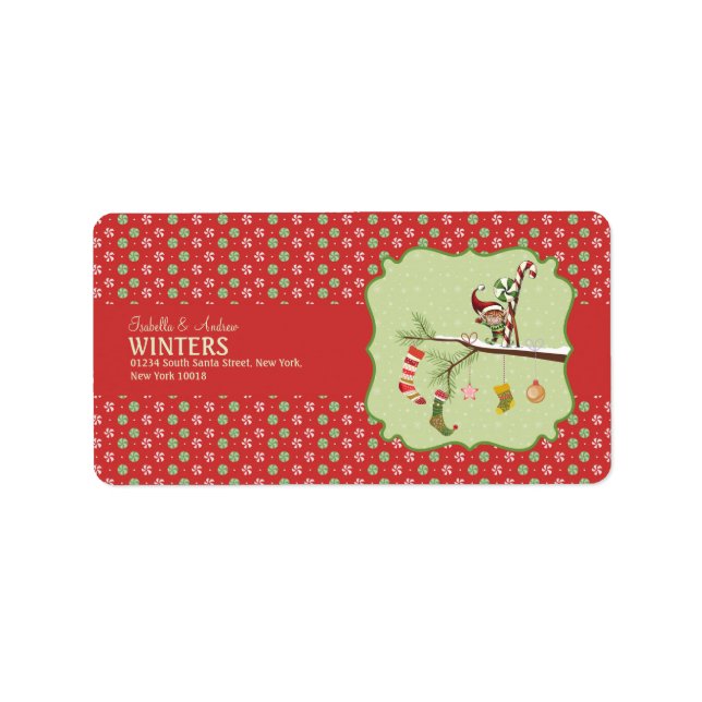 Cute Elf och julsocklar Adressetikett (Framsidan)