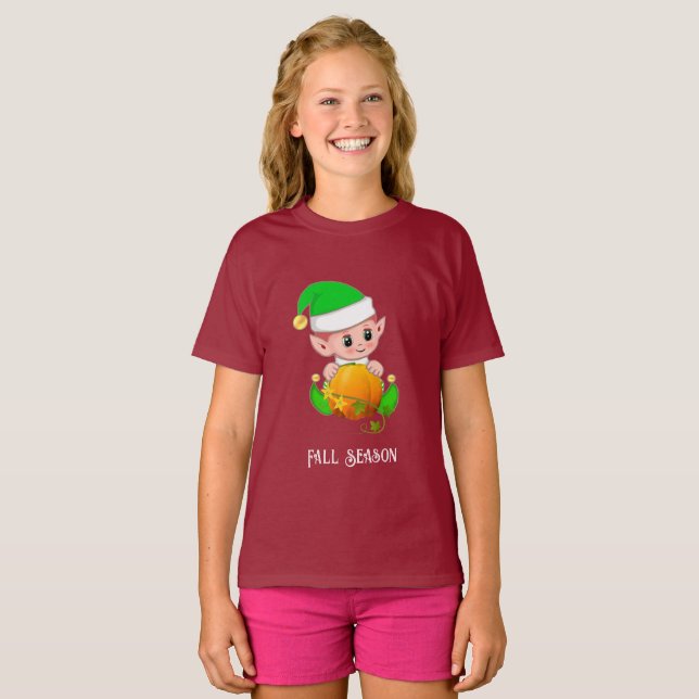 Cute Elf och Pumpkin Fall Season T Shirt (Hel framsida)