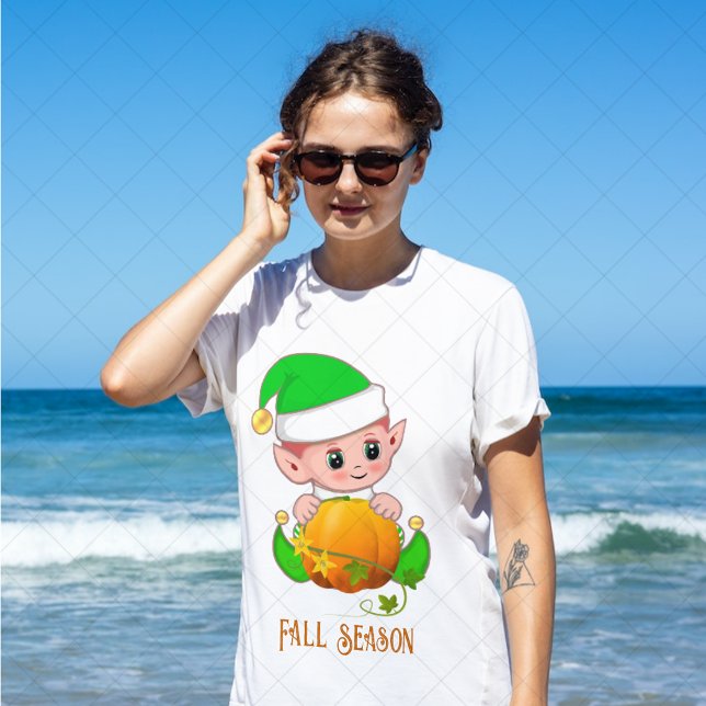 Cute Elf och Pumpkin Fall Season T Shirt (Skapare uppladdad)