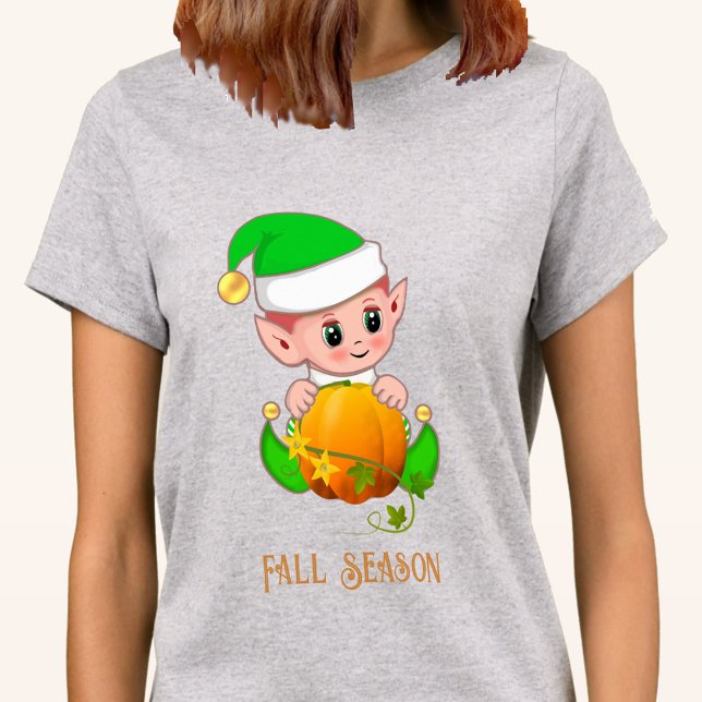 Cute Elf och Pumpkin Fall Season T Shirt (Skapare uppladdad)