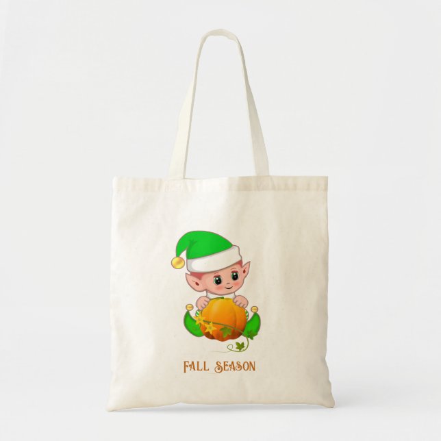 Cute Elf och Pumpkin Fall Season Tygkasse (Framsidan)