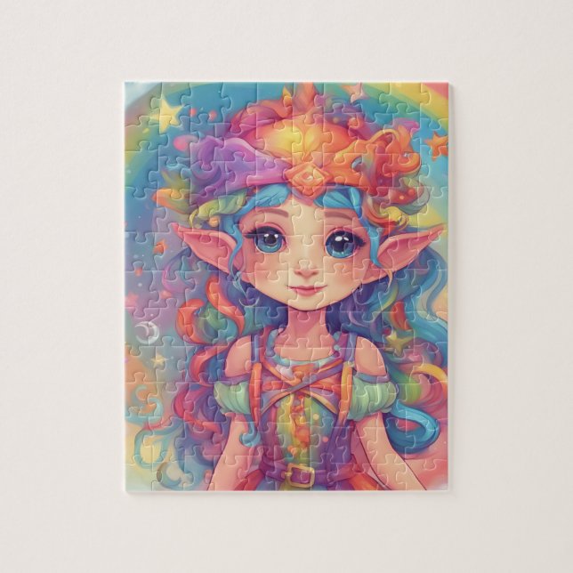Cute elf prinsessan i en omvälvd skog pussel (Vertikal)