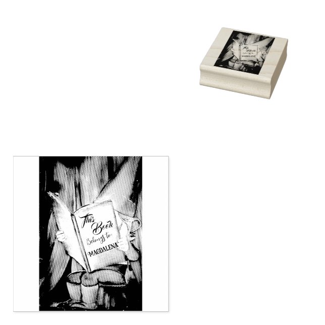 Cute Elf Reading Bok Ownership Namn Frimärke Stämpel (Stämplad)