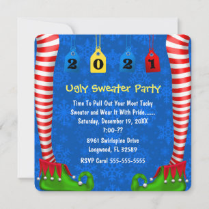 Cute Elf Stocking Jul Party Inbjudan