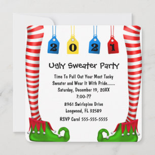 Cute Elf Stocking Jul Party Inbjudan