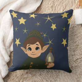 Cute Elf Watcher Square Throw Pillow Starry Night Kudde
