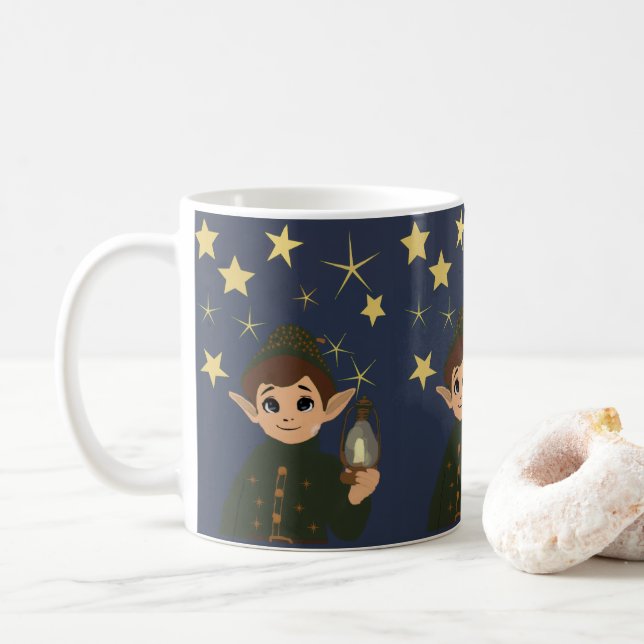 Cute Elf Watcher Starry Night Christmas Mug Kaffemugg (Med munk)