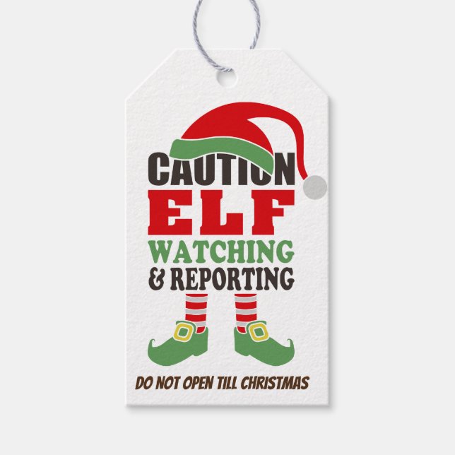 Cute "Elf Watching/ jul Design /Personlig Presentetikett (Framsidan)