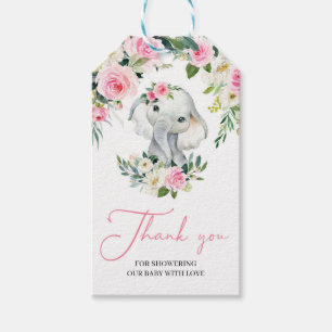 Cute elfenben  rosa blommigt greenery baby presentetikett