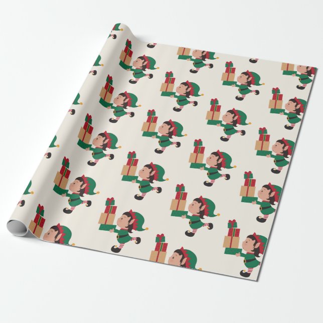 Cute Elves med julklappar Presentpapper (Utrullad)