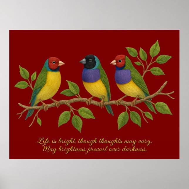 Cute embroidered birds on the branch poster (Framsidan)