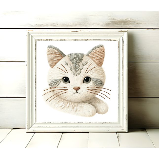 Cute Embroized Kattunge Wall Art för Cat Lovers Poster (Skapare uppladdad)