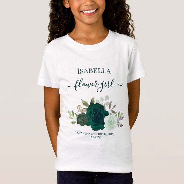 Cute Emerald Green Roses Flower Girl Gift Wedding T Shirt (Framsida)