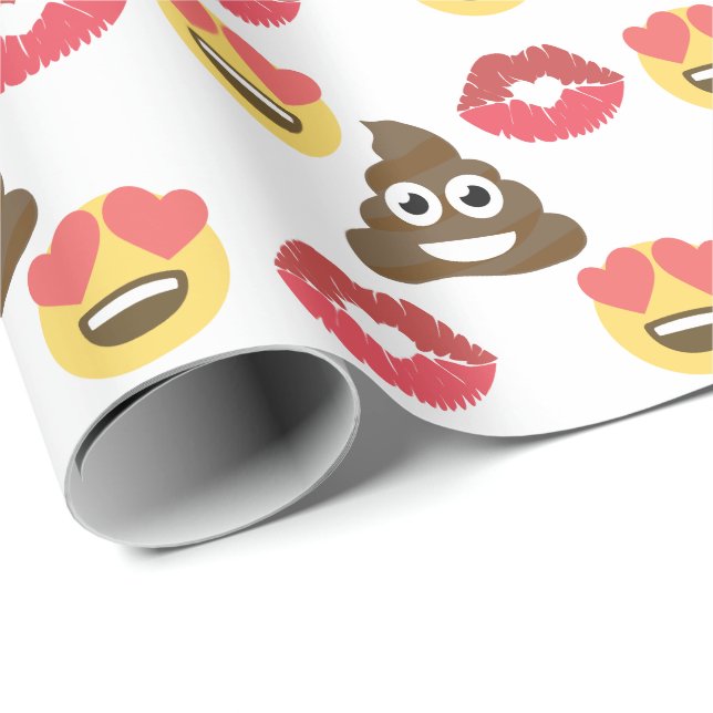 Cute Emoji i kärlek, Poop emoji och kisses Presentpapper (Rullad Hörn)