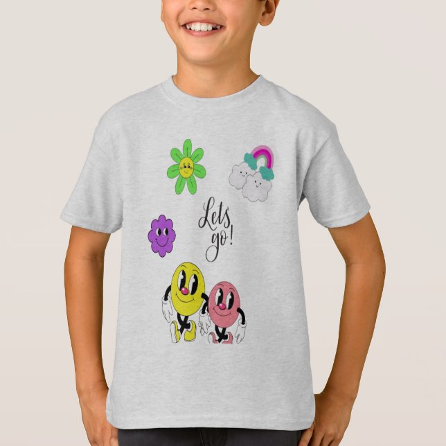 Cute Emoji Kids T-Shirt - Rosa och blå vänner (Framsida)