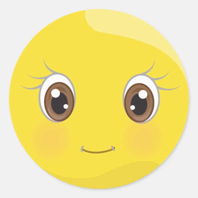 Cute Emoji med eyelash-stämplar Runt Klistermärke (Framsida)