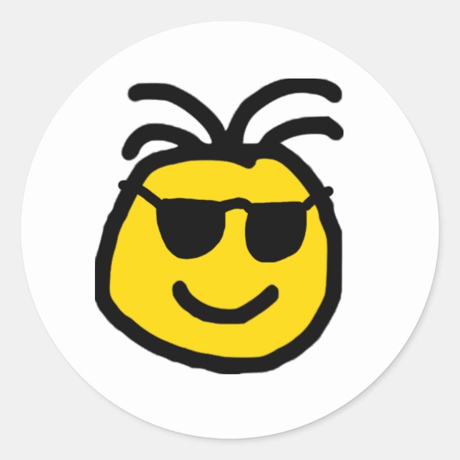 Cute Emoji med Shades Runt Klistermärke (Framsida)