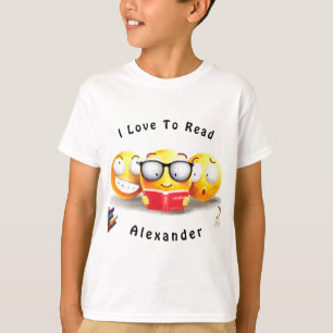 Cute Emoji Smiling Kärlek Reading Bok T Shirt