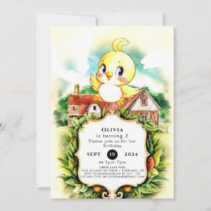 Cute Enchanted Chicken Birthday Inbjudningar