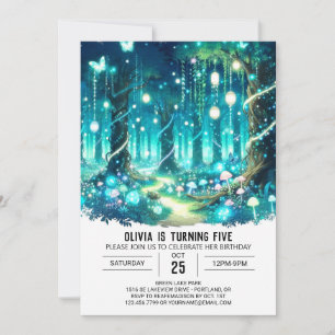 Cute Enchanted Woodland Digital Birthday Inbjudningar
