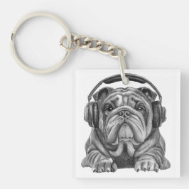 Cute Engelska bulldog med hörlurar