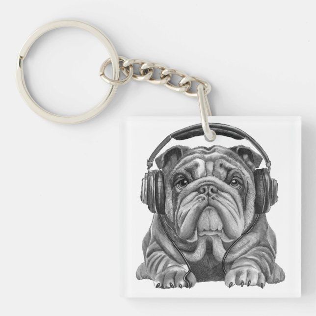 Cute Engelska bulldog med hörlurar (Framsidan)