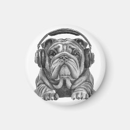 Cute Engelska bulldog med hörlurar Magnet