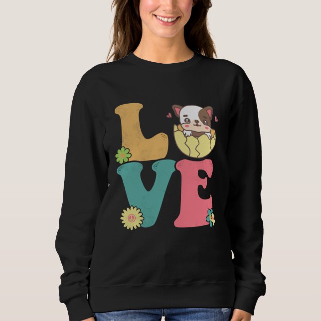 Cute English Bull Dog Easter Egg Peace Sign Love 6 T Shirt (Framsida)