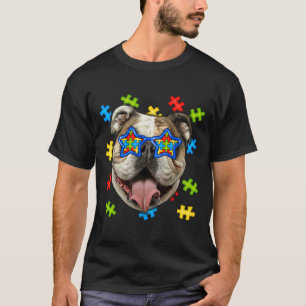 Cute English Bulldog Autism Puzzle Sunglasses Pupp T Shirt