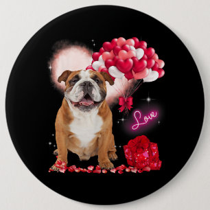 Cute English Bulldog Balloon Heart Valentines day Knapp