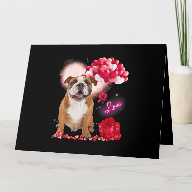 Cute English Bulldog Balloon Heart Valentines day Kort (Framsida)