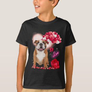Cute English Bulldog Balloon Heart Valentines day T Shirt
