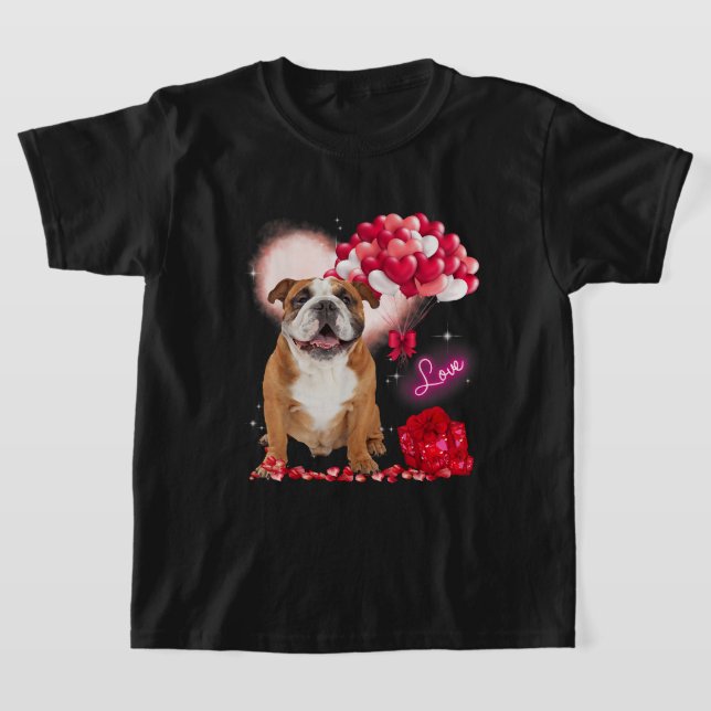 Cute English Bulldog Balloon Heart Valentines day T Shirt (Laydown)
