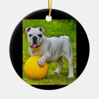 Cute English Bulldog Basketball Bulldog Älskare Gi Julgransprydnad Keramik