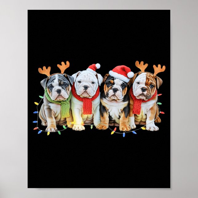 Cute English Bulldog Christmas Lights Xmas Bulldog Poster (Framsidan)