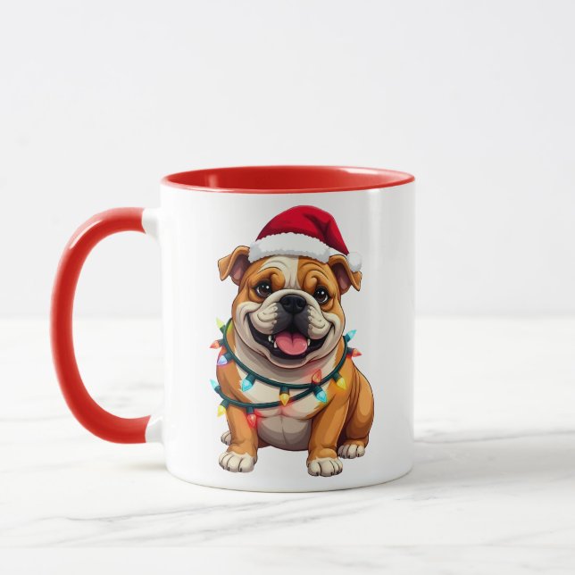 Cute English Bulldog Christmas Santa Pet Dog Lover Mugg (Vänster)