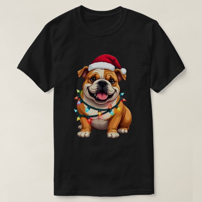 Cute English Bulldog Christmas Santa Pet Dog Lover T Shirt (Design framsida)
