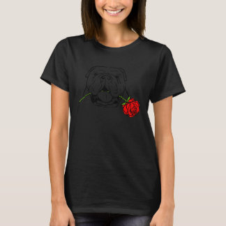Cute English Bulldog Dog With Rose for Bulldog T Shirt