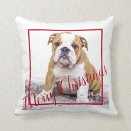 Cute English Bulldog God jul Helgdag Photo Kudde