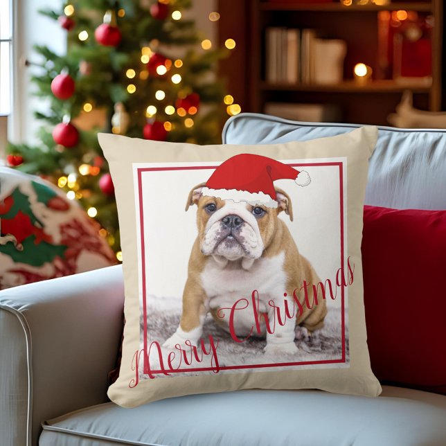 Cute English Bulldog God jul Photo Kudde (Skapare uppladdad)