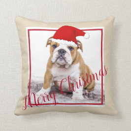 Cute English Bulldog God jul Photo Kudde