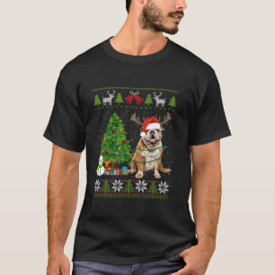 Cute English Bulldog Hund Santa Hat Ugly Sweater X T Shirt
