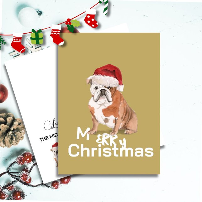 Cute English Bulldog i Santa Hat God jul (Skapare uppladdad)