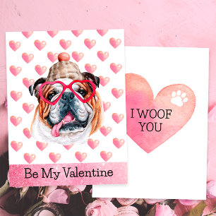 Cute English Bulldog I Woof You Valentines day Julkort