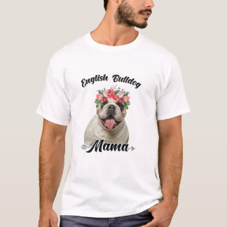 Cute English Bulldog Mamma Flower Hund älskare Mor T Shirt