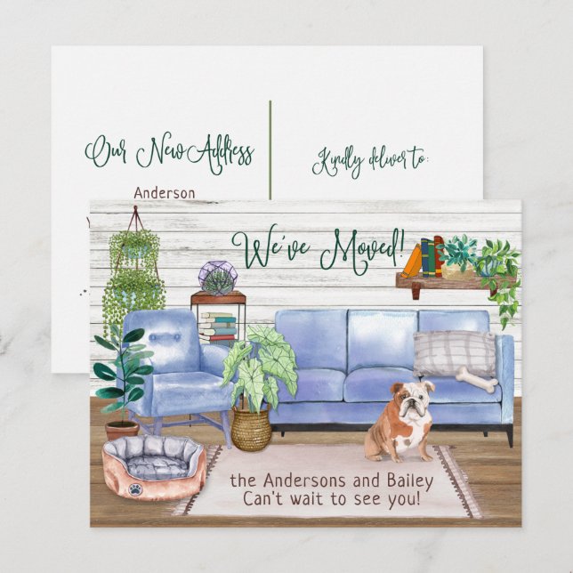 Cute English Bulldog Mysigt New Home Flytta        Meddelande Vykort (Fram/baksida)