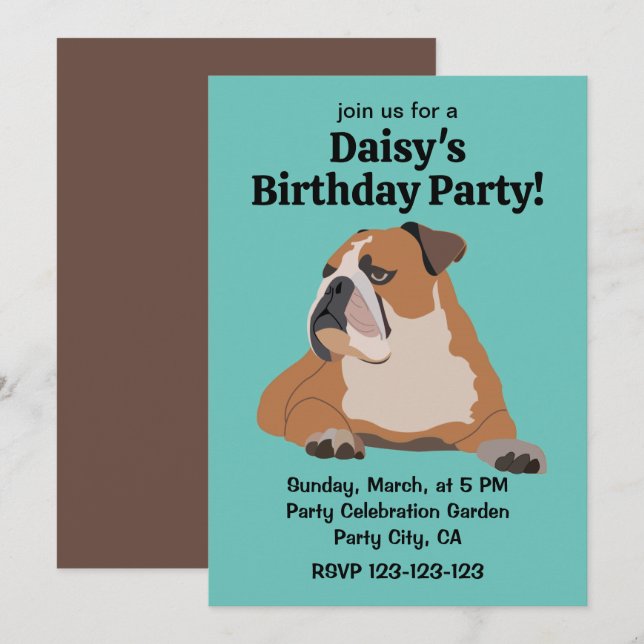 Cute English Bulldog Pet Birthday Inbjudningar (Fram/baksida)