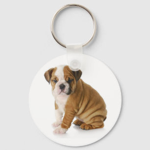 Cute English Bulldog Puppy Hund Keychain Nyckelring