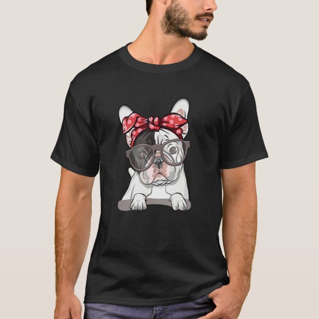 Cute English Bulldog Red Polka Dot Headband And Gl T Shirt (Framsida)